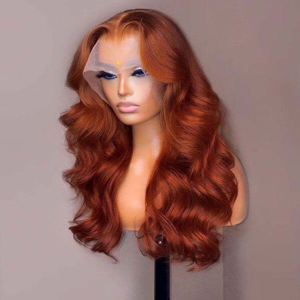 Fobelle Wig 13x4 Frontal Perruque Body Wave en Couleur  Orange #350 en Cheveux Humains