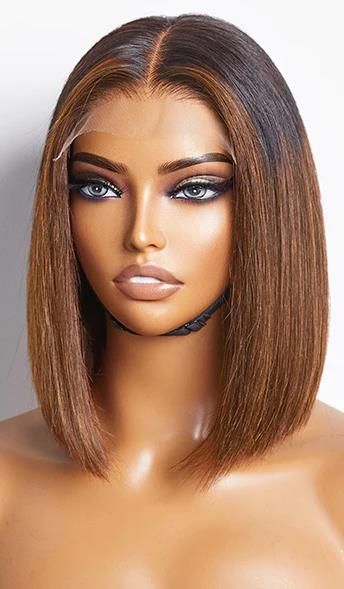13x4 Frontal Perruque Bob lisse en Couleur Noir Marron 1B#4 en 100% Cheveux Humains