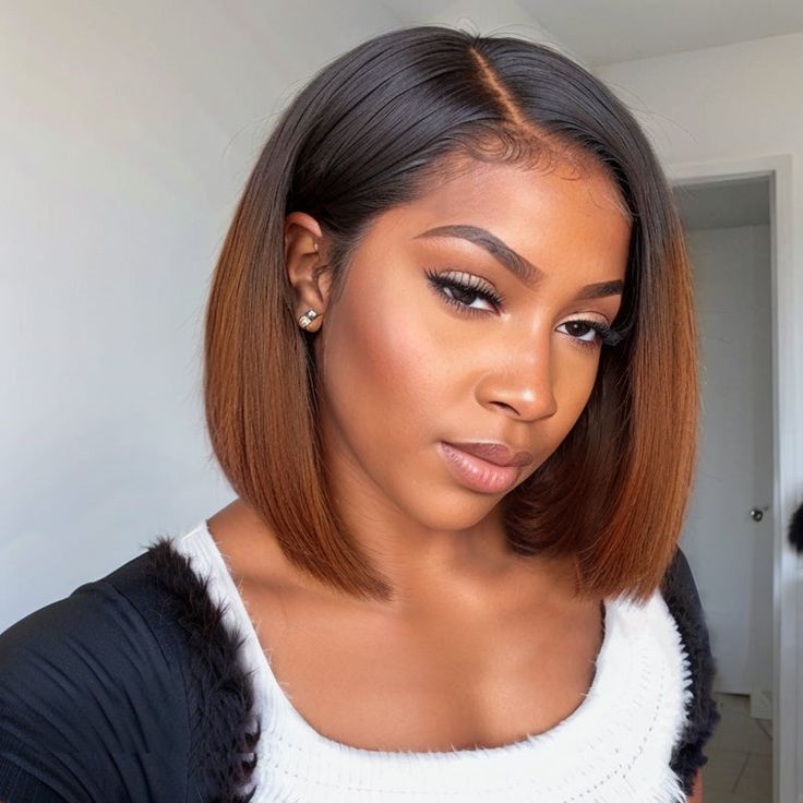 13x4 Frontal Perruque Bob lisse en Couleur Noir Marron 1B#4 en 100% Cheveux Humains