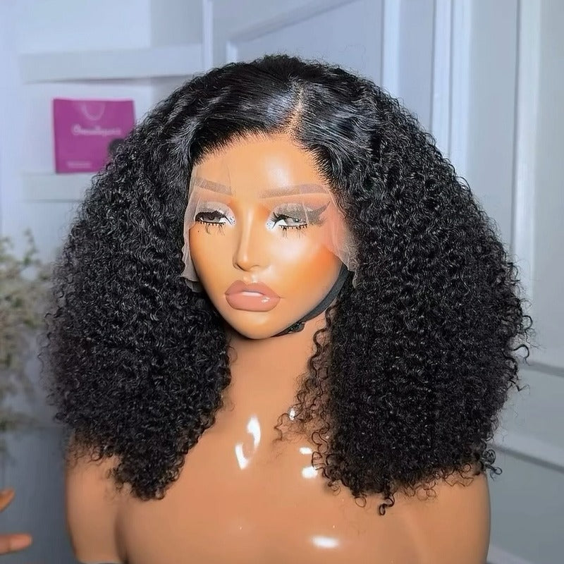 13x4 Frontal Perruque BOB Kinky Curly 350% Densité 100% Cheveux Human