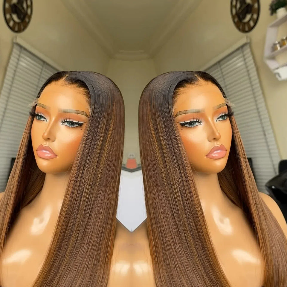 4x4 Frontal Perruque BOB Lisse en Couleur Marron Noir #1B#4