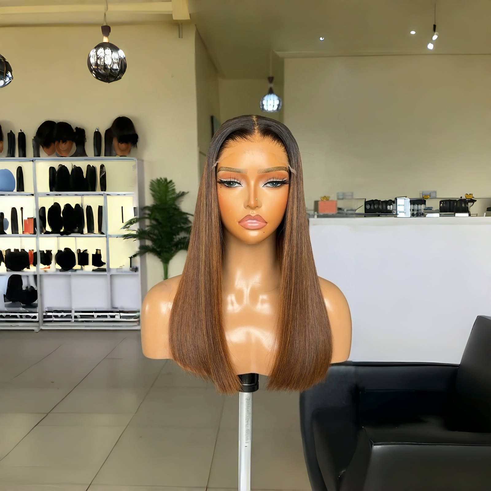 4x4 Frontal Perruque BOB Lisse en Couleur Marron Noir #1B#4