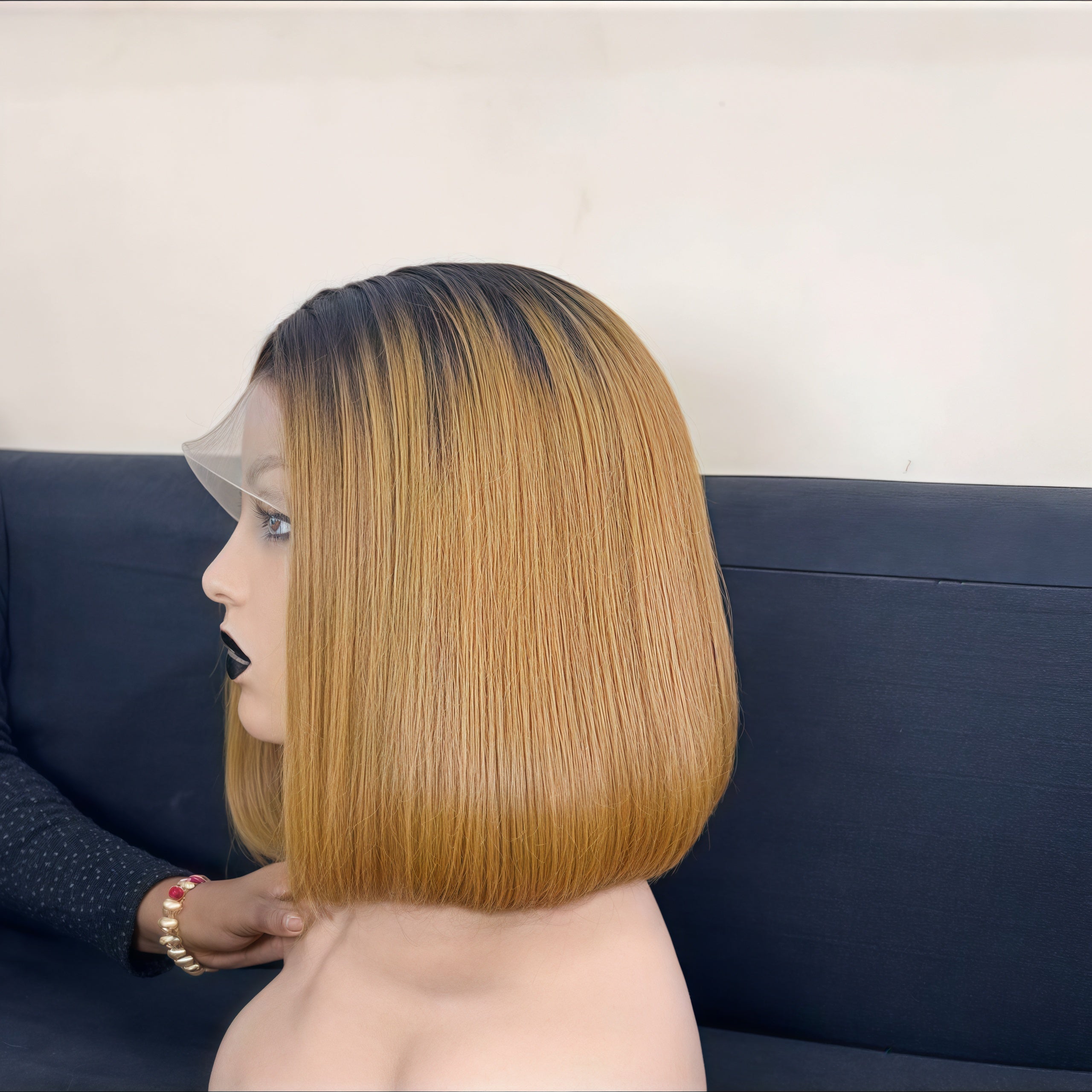 13x4 Frontal Perruque Bob lisse en Couleur Noir Marron Claire 1B#30 en 100% Cheveux Humains